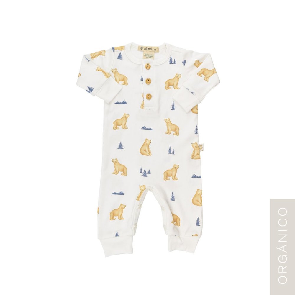 Organic Peruvian Pima Cotton Long-sleeve one-piece • Winter Bears